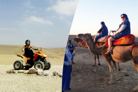 Experiência de passeio de camelo e moto-quatro no deserto rochoso de Agafay
